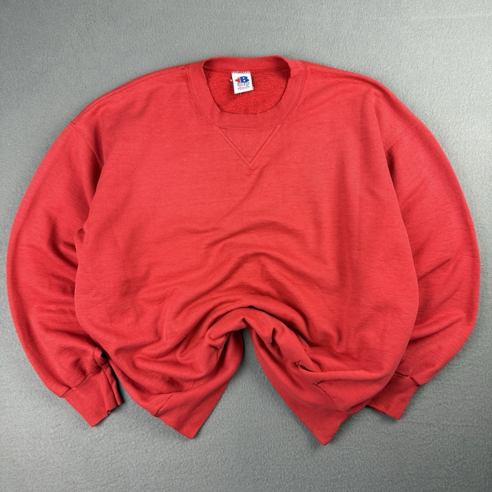 Vintage 90s Bulletin Athletic Mens Large Blank Crewneck Distressed‎ Red Faded